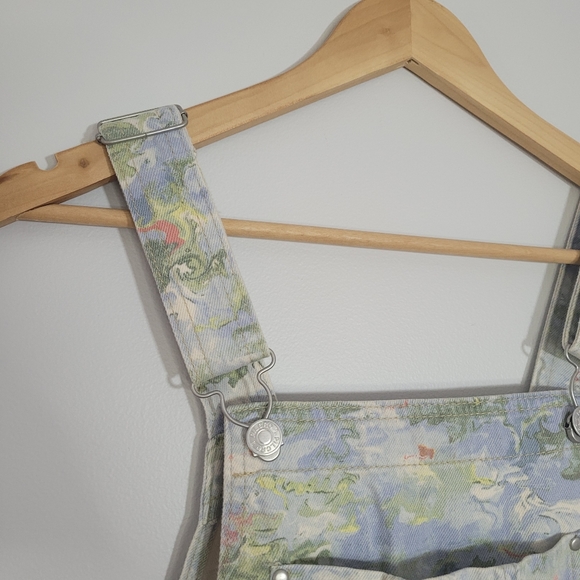 ANTHROPOLOGIE PILCRO Cut Off Short Pastel Print Denim Overalls w/Frayed Hem - Picture 11 of 15